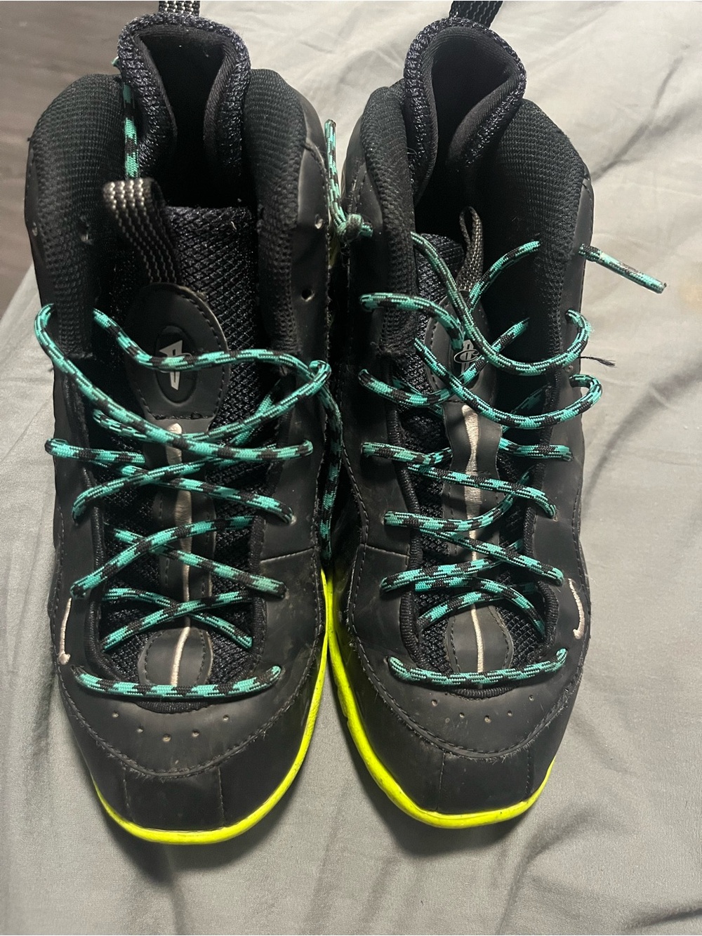 Nike High-Top Sneakers with Teal Laces and Neon Yellow Trim